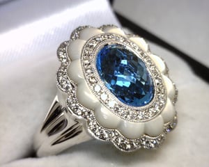 Image of 18K White Gold Blue Topaz / Diamond Ring