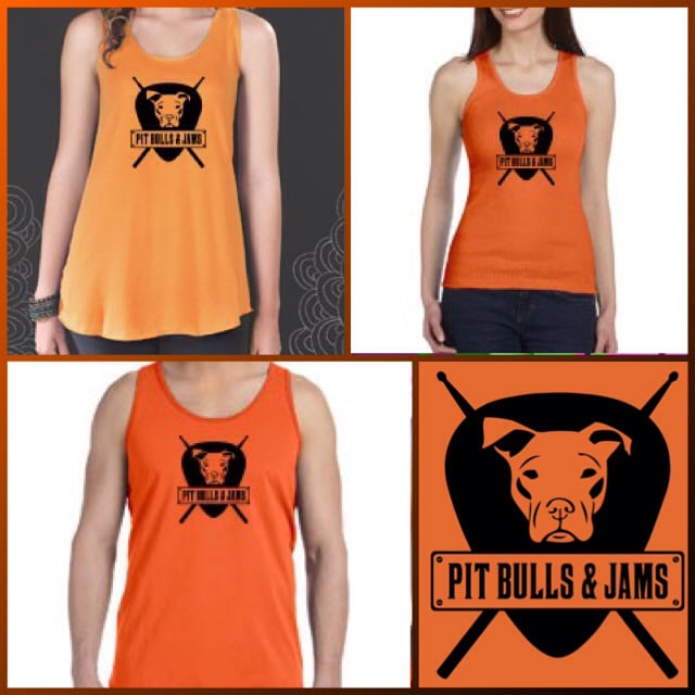 Image of Pit Bulls & Jams logo Orange Tank Tops