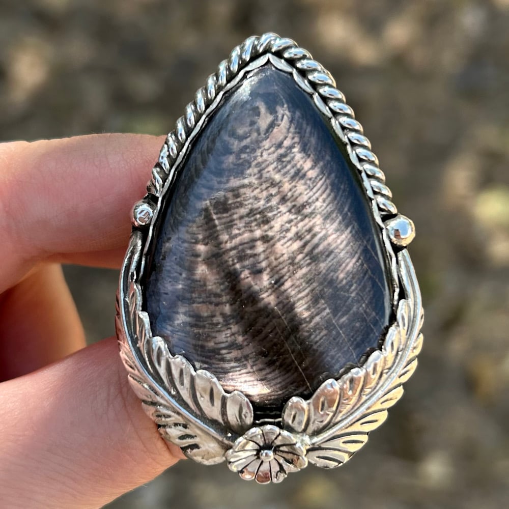 Image of XL Handmade Sterling Silver Hypersthene Statement Ring