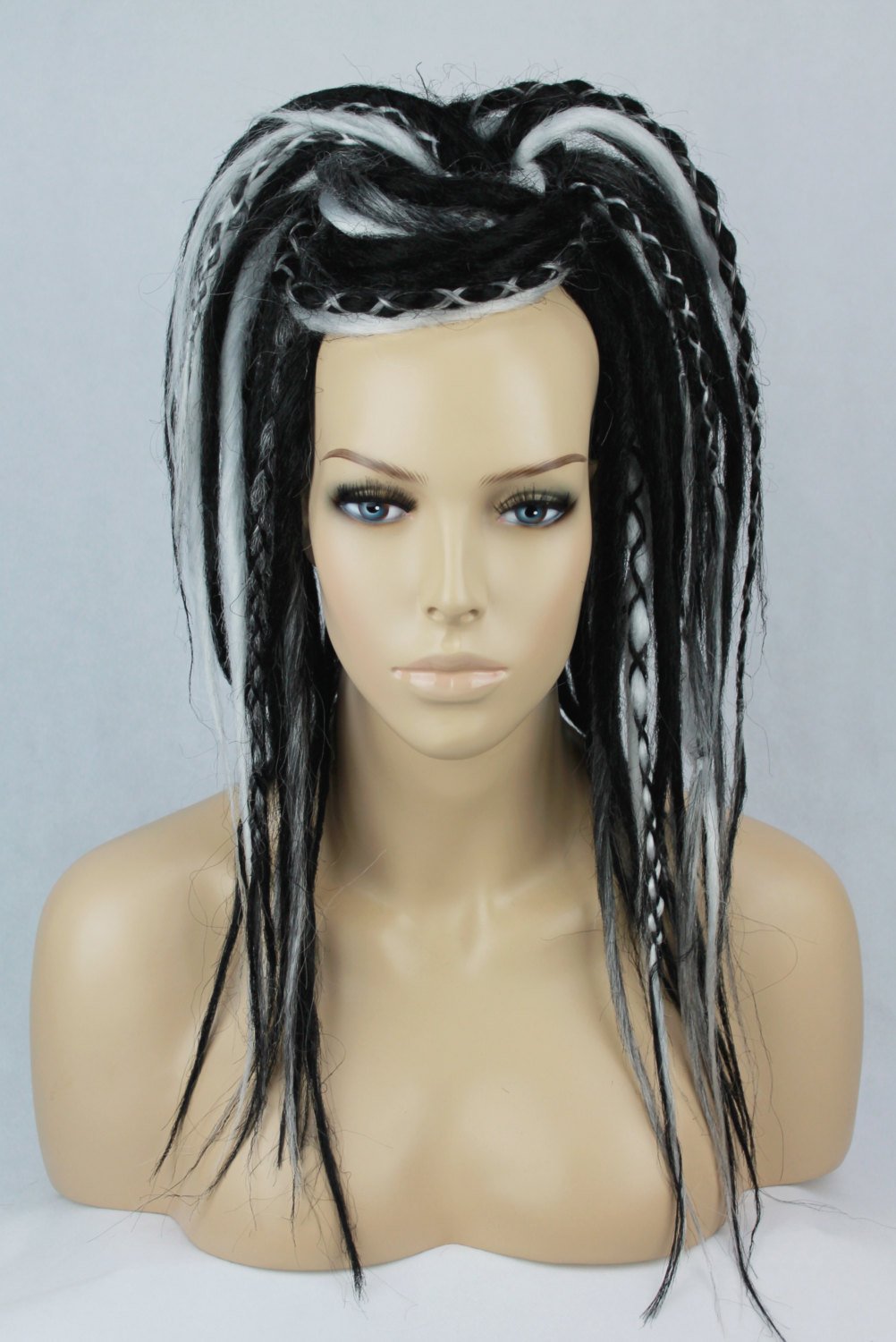 Black White Silver Synthetic Dread Falls. 20 Inches Long