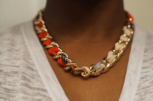 Image of Red & Pink Scarf Gold Chain Necklace
