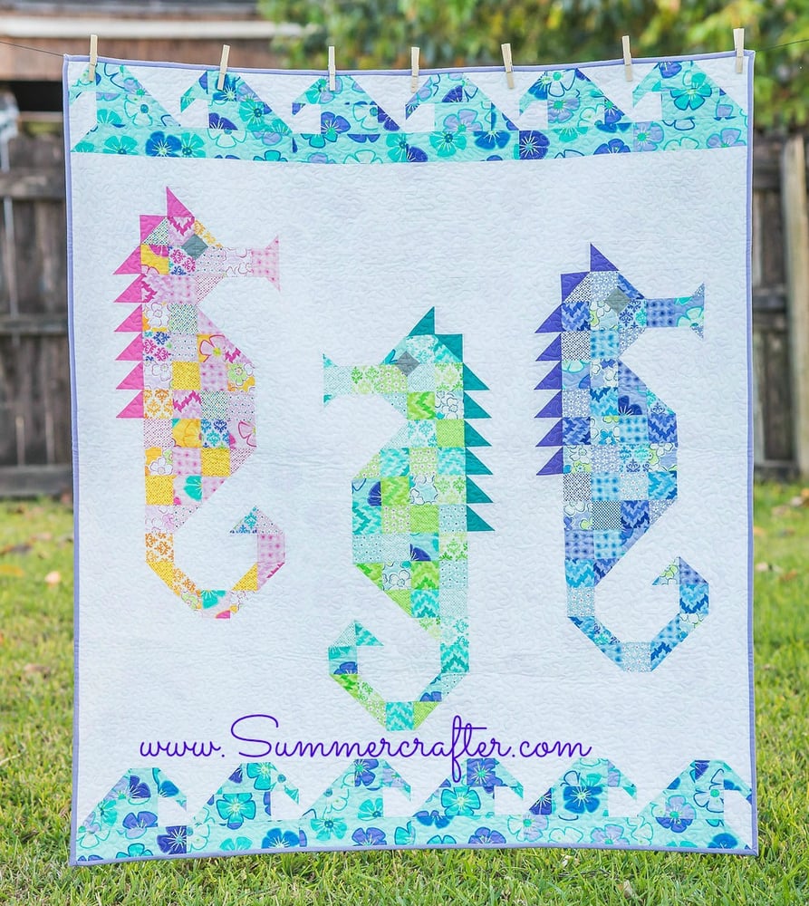 Image of Watercolor Sea Horses-Quilt Pattern PDF download