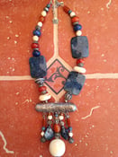 Image of Antique gelit silver Afghan center with natural lapis set