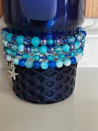 Image 2 of Star Shine Sea Glass Aura Blue and Teal Tumbler Bracelet Stack