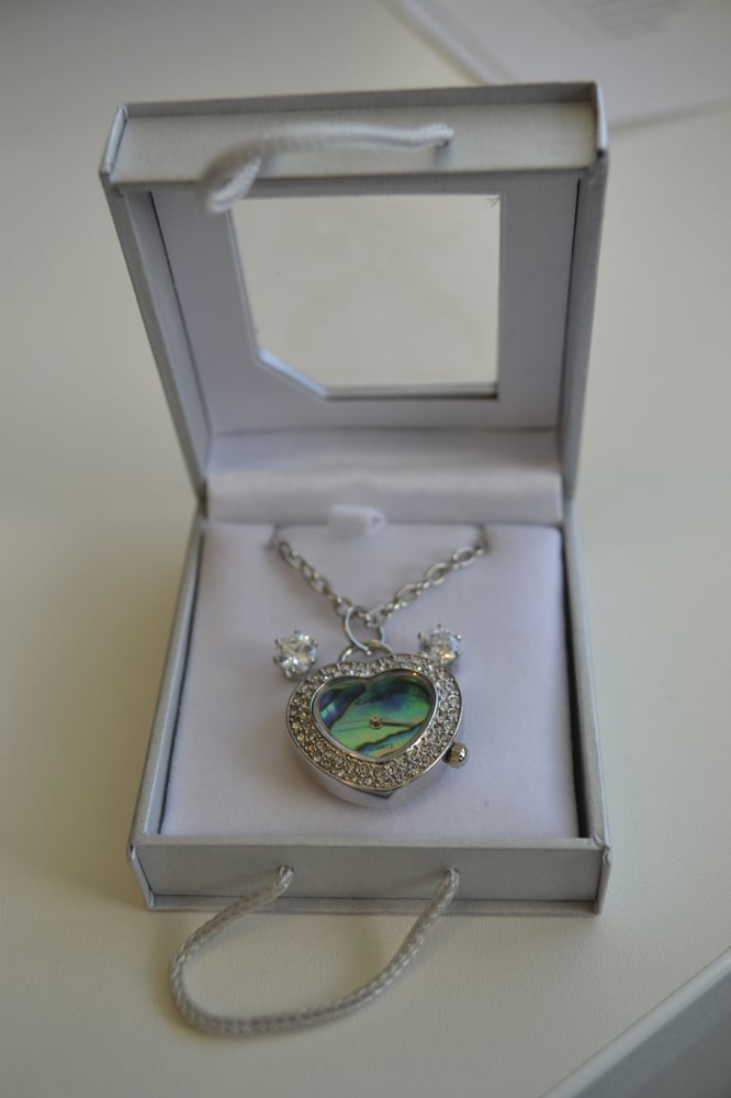 Image of Heart Watch Necklace & Diamante earrings