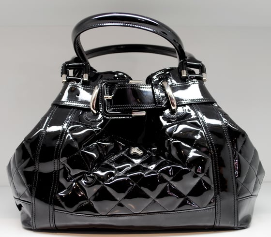Image of Burberry Black Patent Leather Quilted Beaton Tote