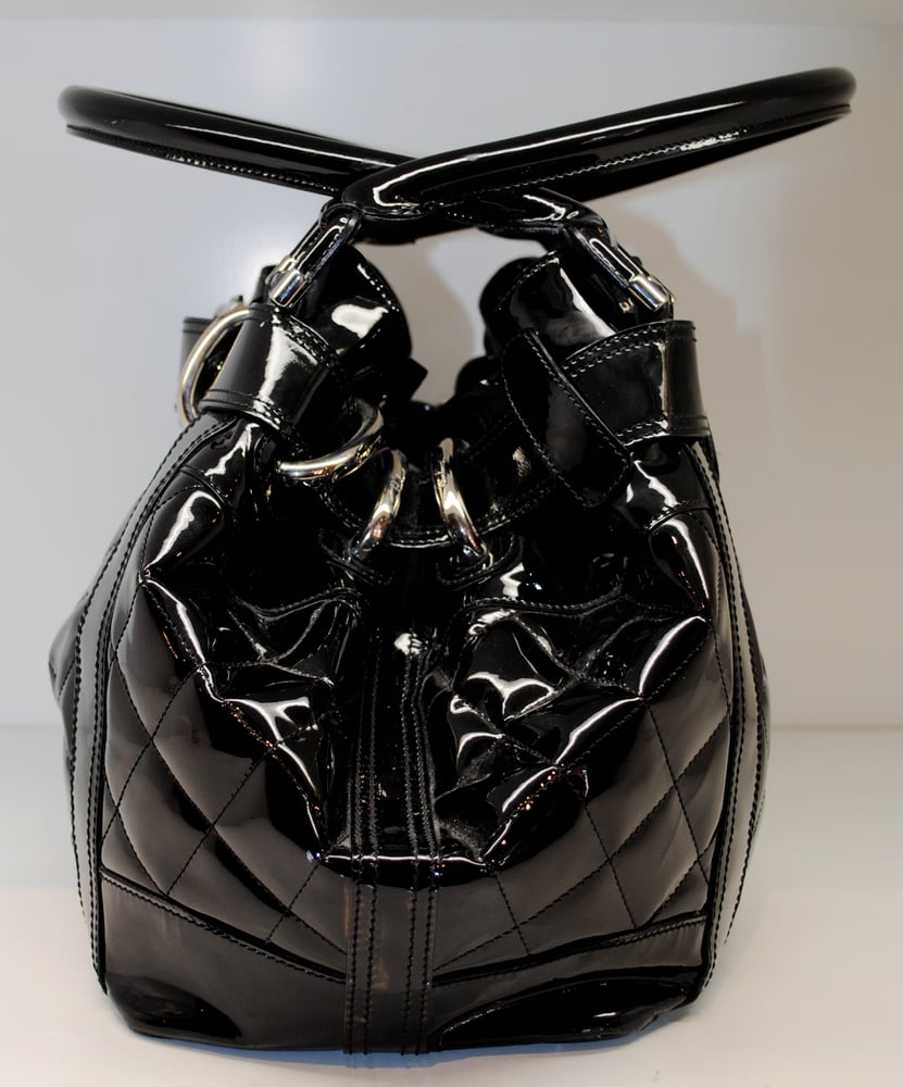 Image of Burberry Black Patent Leather Quilted Beaton Tote