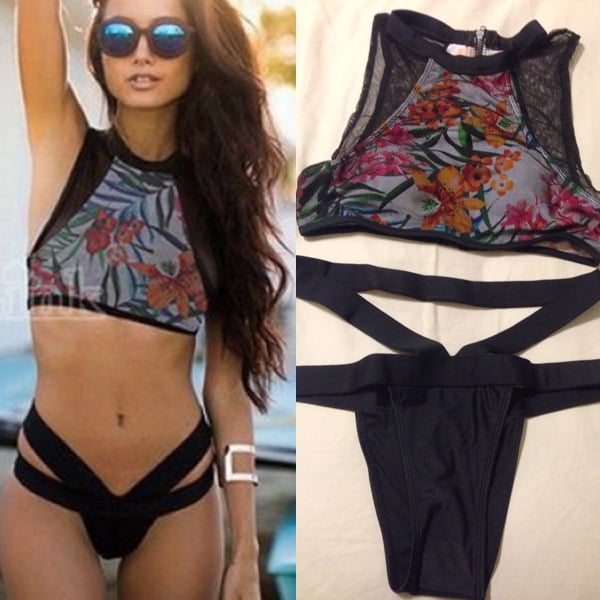 Image of Stylish Women Sexy Vintage Style Floral Mesh Swimwear