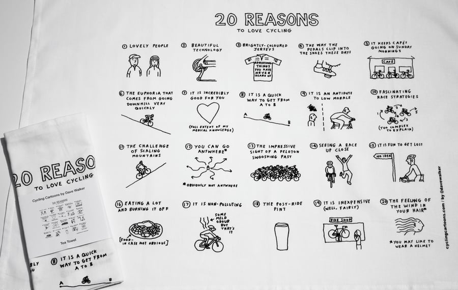 Image of '20 Reasons To Love Cycling' Tea Towel