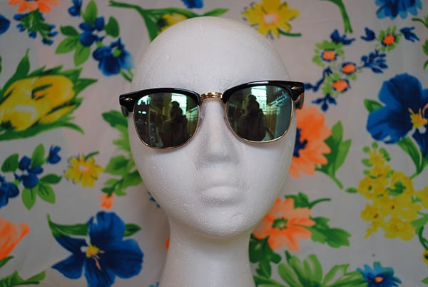 Image of Retro Clubmaster Sunglasses Green Mirror Revo Lenses Vintage Shiny Plastic Black Clubmasters