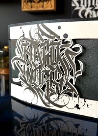 Image 1 of “Hard Work” Freehand Dark Calligraphy Wall Art - 5x7in Cardstock on Wood gallery Panel