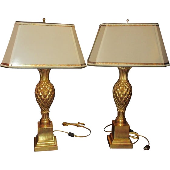 Image of Superb Pair of Thomas Morgan Designer Table Lamps Pineapple Base & Custom Shade