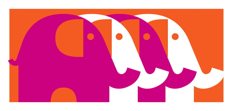 Image of  Four Elephants Fuschia - Screenprinted Mini Art Print