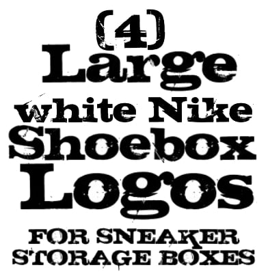 Image of (4) LARGE white Nike Logos (for custom red nike sneaker storage boxes)