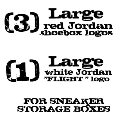 Image of (4) LARGE Jordan Logos (for custom Jordan "flight" sneaker storage boxes)