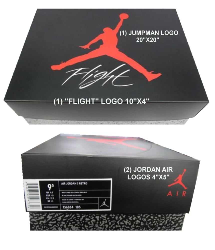 Image of (4) LARGE Jordan Logos (for custom Jordan "flight" sneaker storage boxes)