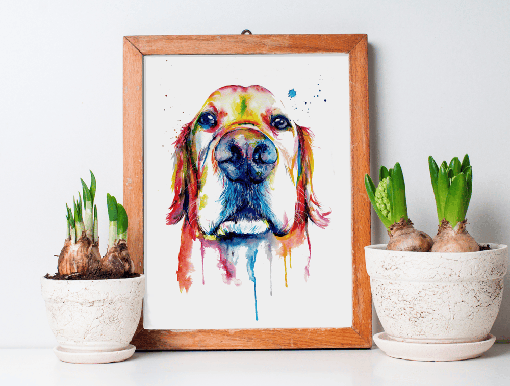 Image of Custom Watercolor Splash Pet Portrait on PAPER