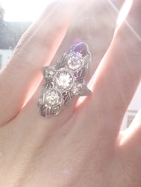 Image 4 of Edwardian 18ct white gold transitional cut diamond marquis ring 2.00ct