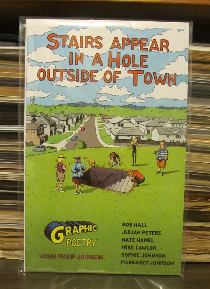Image of "Stairs Appear in a Hole Outside of Town"--Comic Book--Paper Copy--Like Twilight Zone episodes.