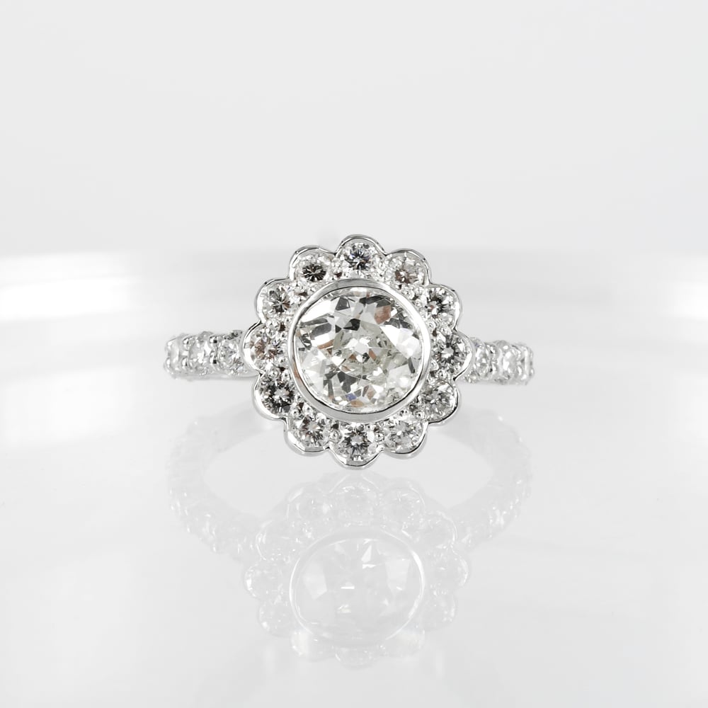 Image of PJ5237 18ct white gold floral cluster diamond engagement ring
