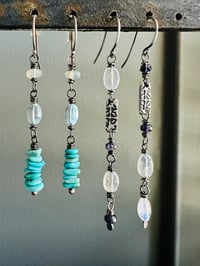 Image 11 of asymmetrical iolite and rainbow moonstone dangle earrings