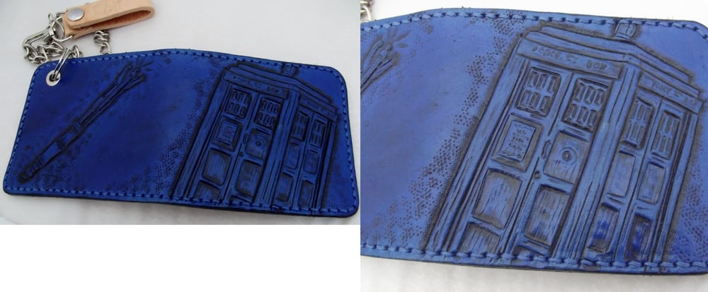 Image of Custom Hand Tooled Leather Bifold Wallet. Your image/design or idea. Chain Wallet.
