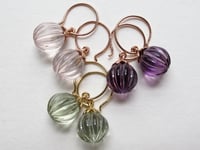 Image 3 of Lotus Fluted Gemstone Earrings Amethyst, Prasiolite, Rose Quartz