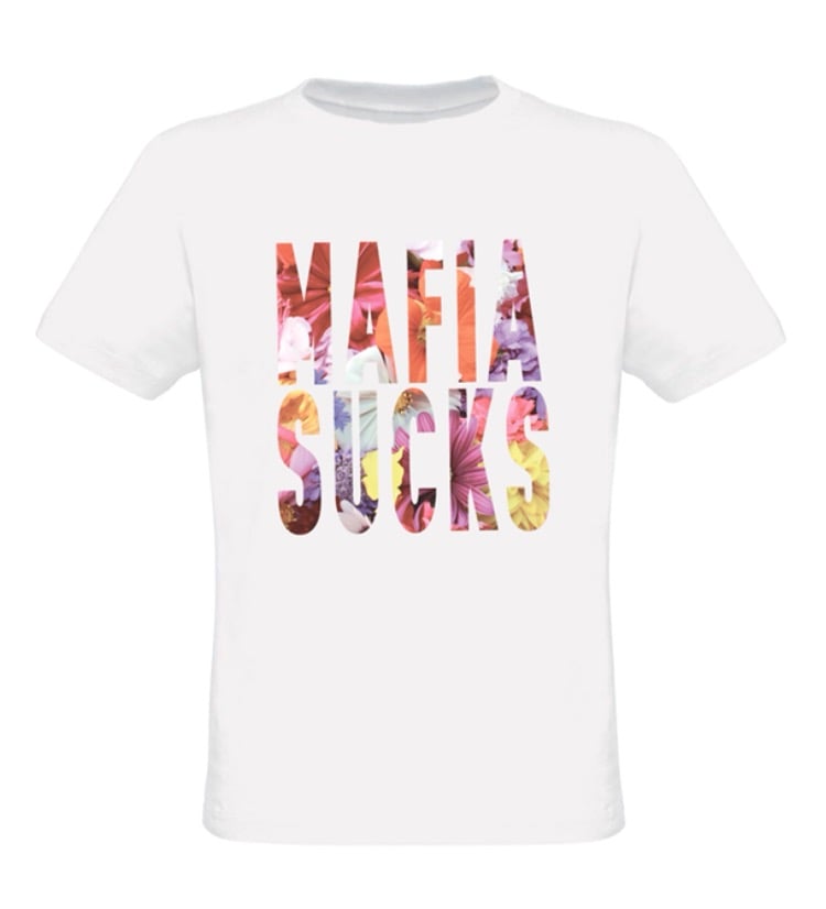 Image of "MAFIA SUCKS" t-shirt "Flower Power" white MAN