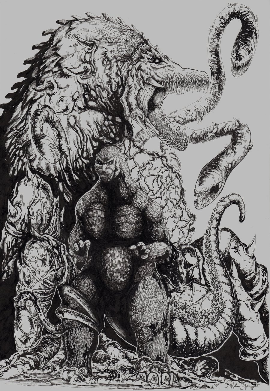 Image of Godzilla vs Biollante BW A3 Print