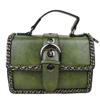 Image 1 of Vegan Leather Buckle-Style Mini Handbag with Chain Hardware
