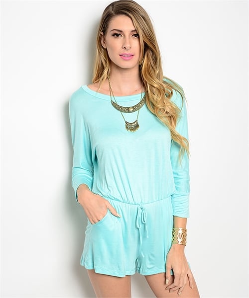Image of Long-sleeved Aqua Romper