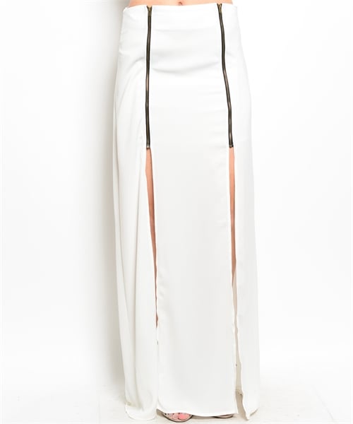 Image of White Double Slit Maxi Skirt