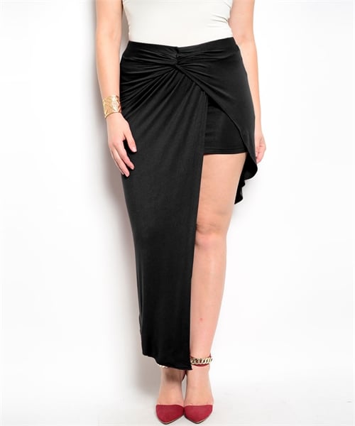 Image of Plus Size Black Asymmetrical Skirt