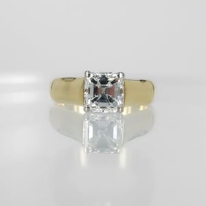 Image of 18ct yellow gold Asscher cut diamond engagement ring