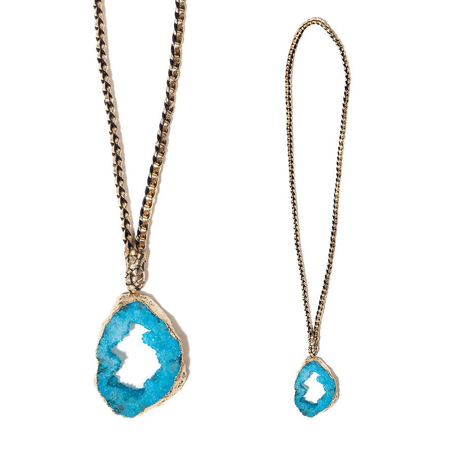 Image of Blue "Crystal Magic" & Leather Necklace
