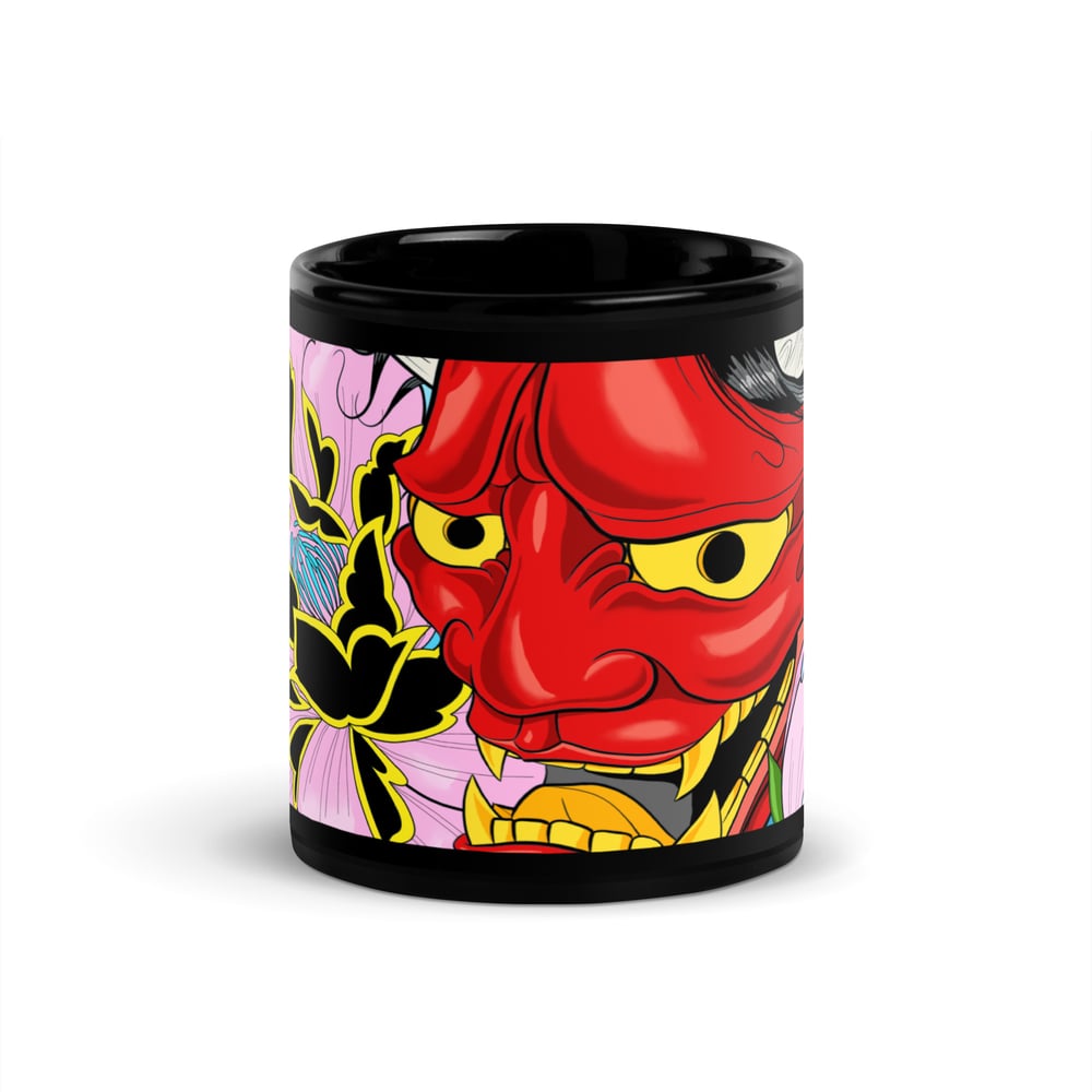 Hannya Mask & Peony Glossy Mug