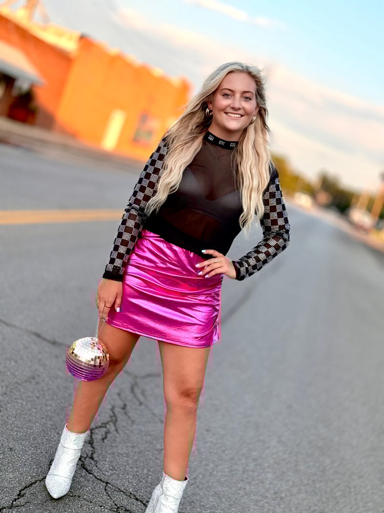Hot Pink Metallic Mini Skirt