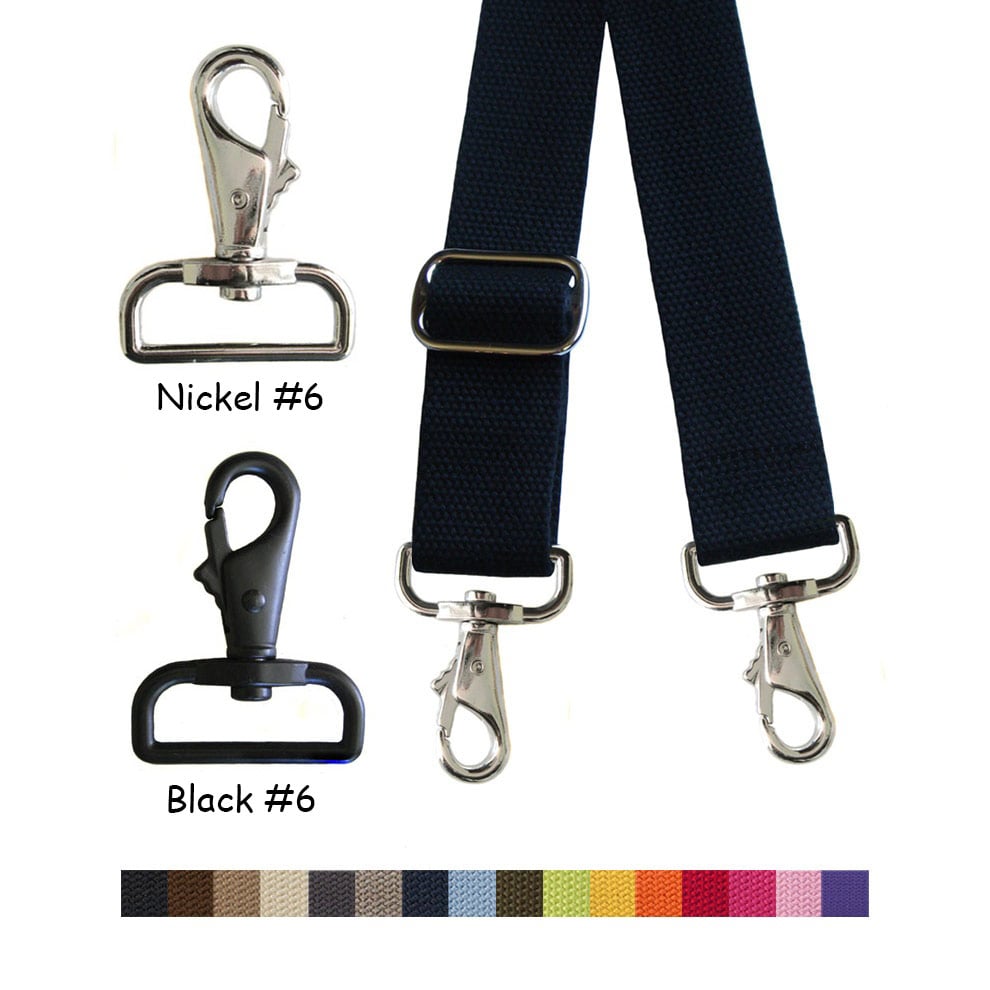 Image of Cotton Canvas Webbing Strap - Adjustable - 1.5" Wide - Choose Color & Length - Nickel/Black Hook #6