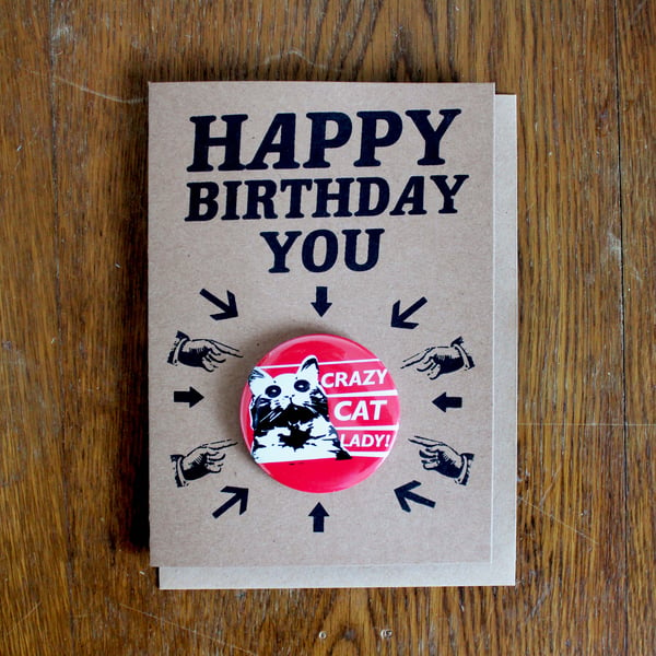 Image of Crazy Cat Lady Birthday Badge Card