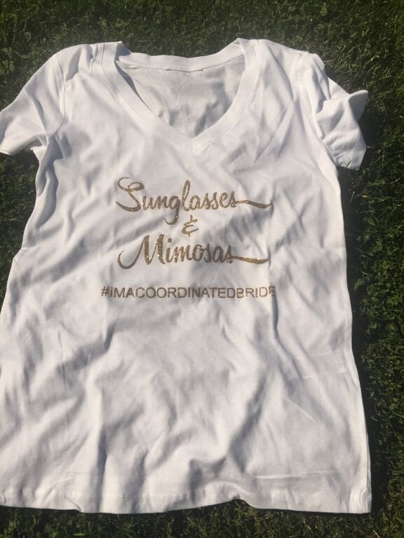 Image of Sunglasses & Mimosas V-Neck T-Shirt - White