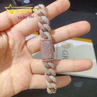 Image 1 of Pass Diamond Tester Two Tones 925 Sterling Silver 12MM VVS Moissanite Cuban Bracelet Mens Hip Hop Cu