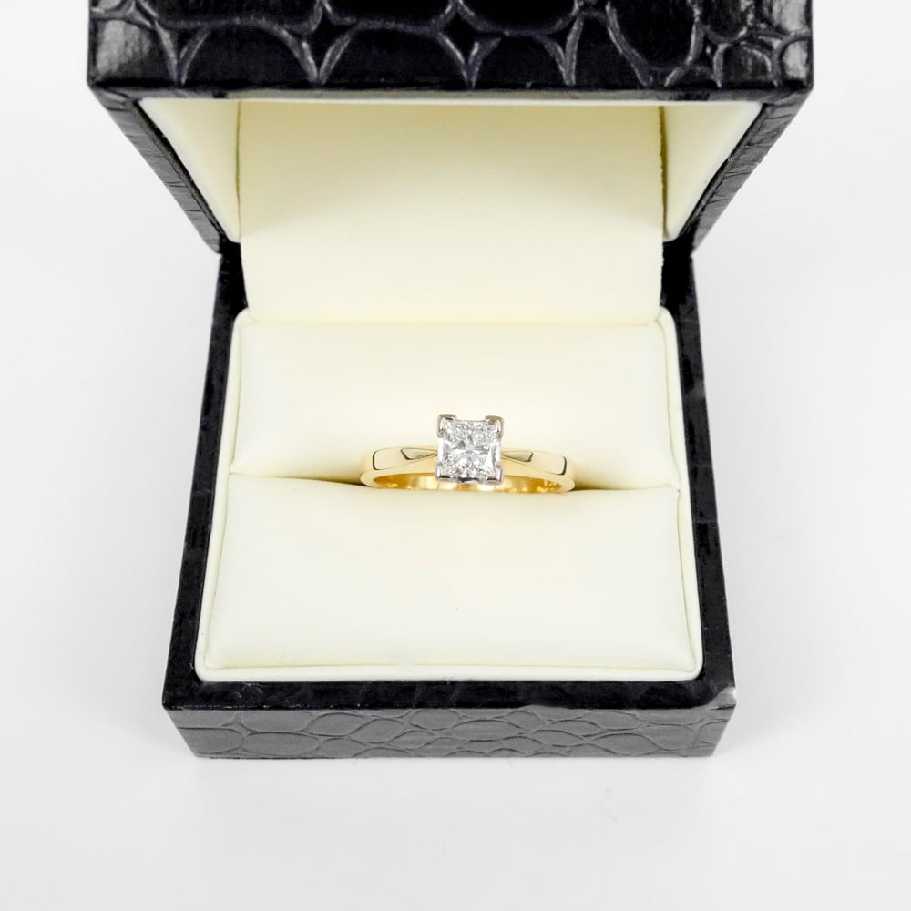 Image of 18ct yellow gold princess cut engagement ring