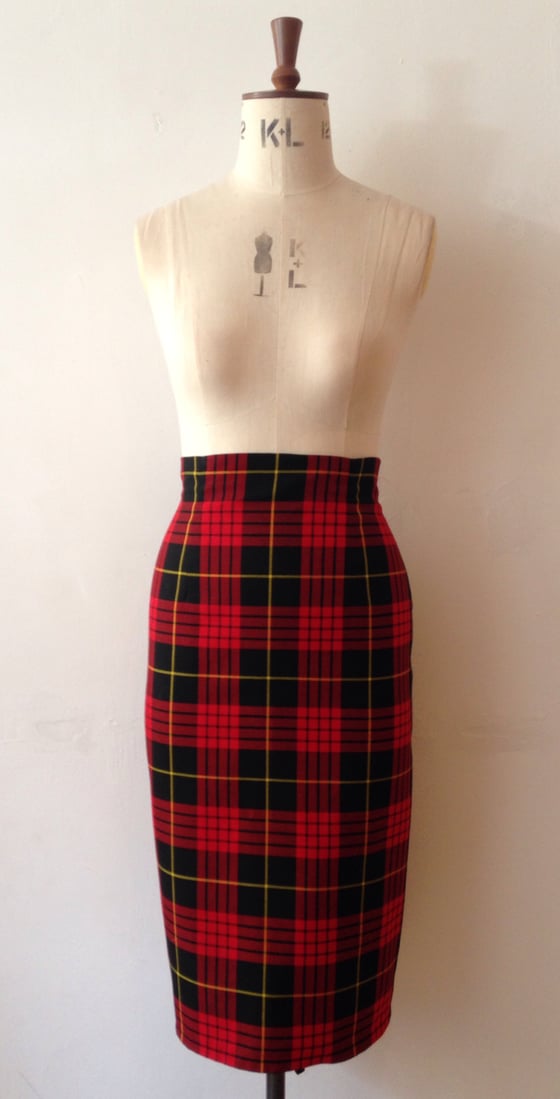 Image of Tartan high waisted pencil skirt