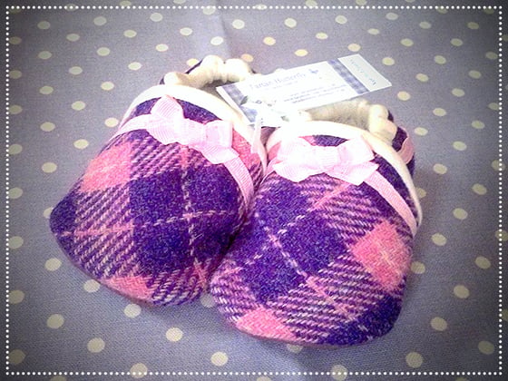 Image of Harris Tweed Baby Shoes - Light Pink/Purple Check
