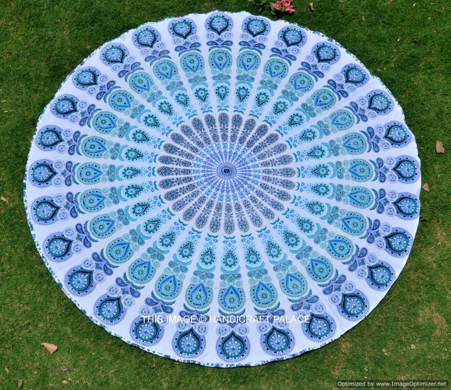 Image of Bahama Mandala Dot White Round Roundie Beach Throw Towel Mandala Wall Hanging Tapestry