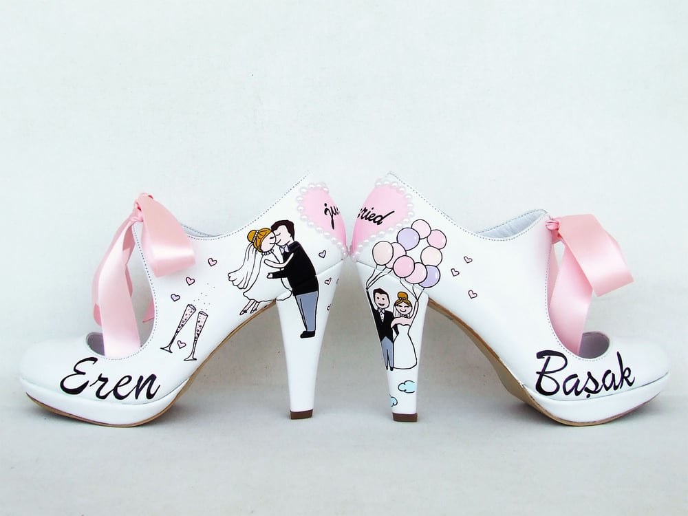 Image of Flying with balloons-Handpainted bridal Shoes