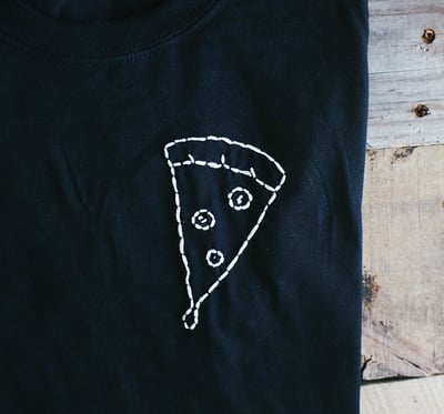 Image of Pizza on a black T-shirt (PREORDER!)