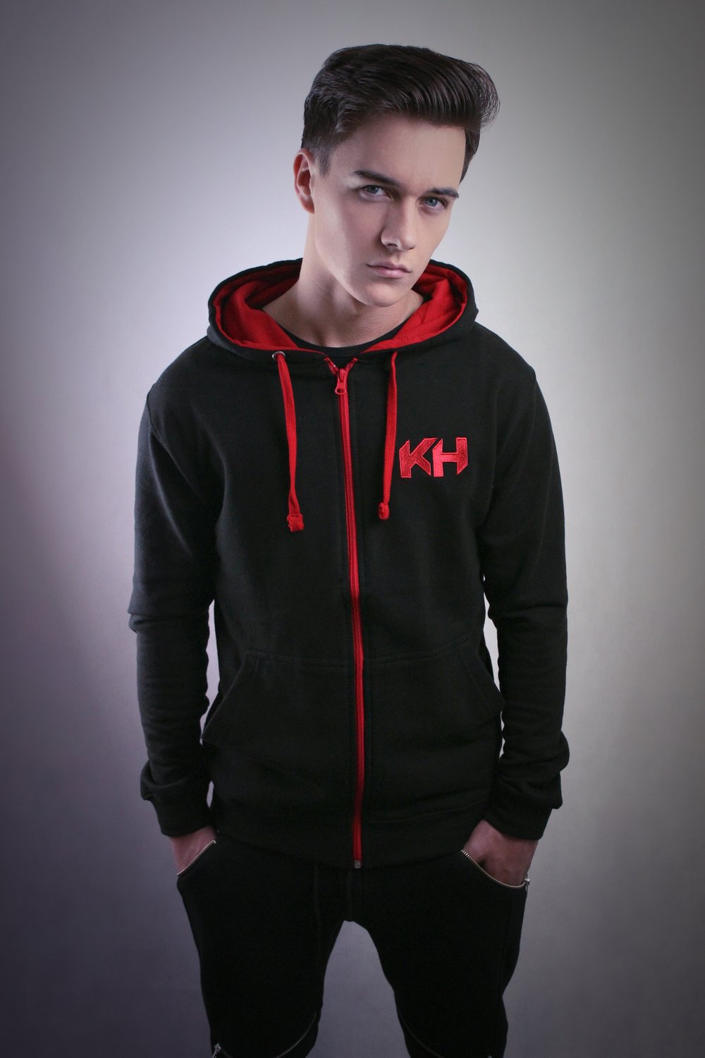 Image of 'KH' Black and Red Hoodie