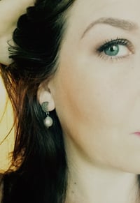 Image 2 of crescent moon and pearl post earrings