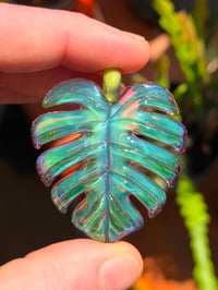 Image 2 of Green & purple monstera leaf pendant 